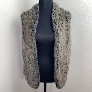 Sebby Faux Fur Vest Women's Medium Black & Brown Cable Knit Open Sleeveless